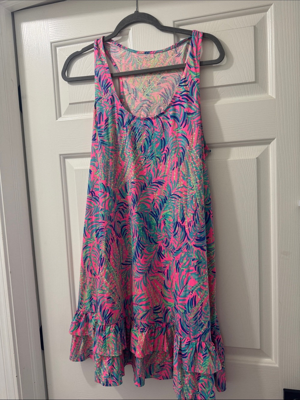 Lilly Pulitzer Pink & Blue Tropical Print Midi Dress